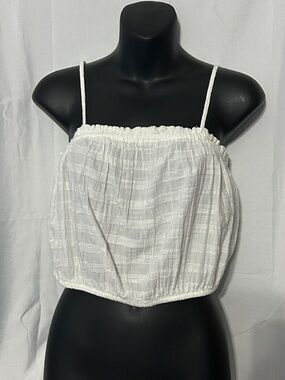 Aerie Off White Smocked Cropped Spaghetti-Strap Top - Size M